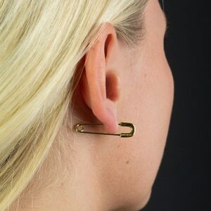 Gold Tone Safety Pin Design Earring Unique New